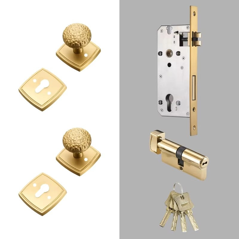 Dooroom Brass Door Lock Set Hammered Modern Bedroom Bathroom Double Lever Dummy Privacy Passage Hidden Handle Knob