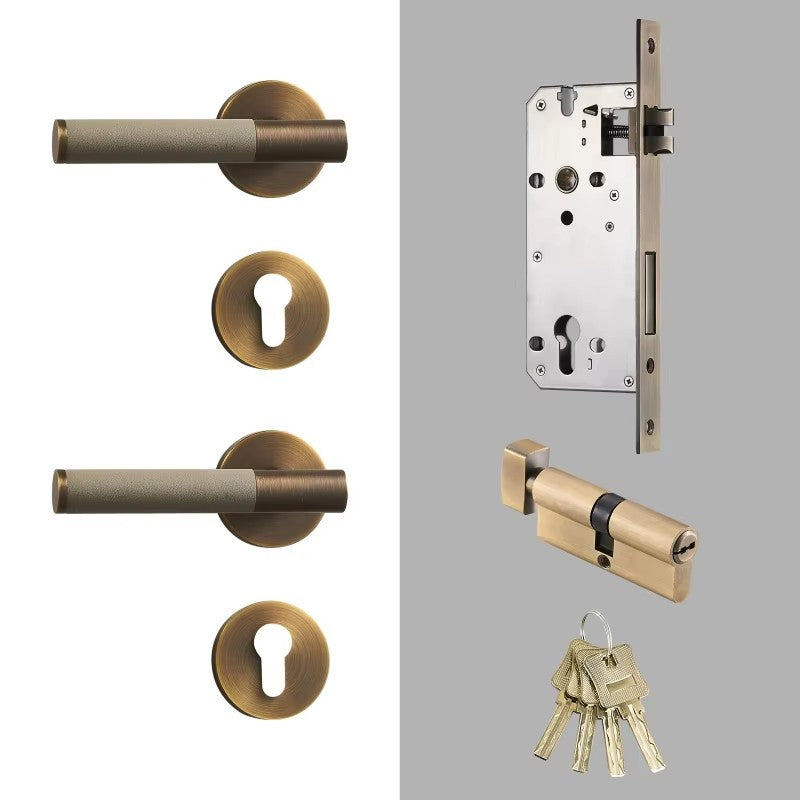 Dooroom 黄铜皮革门锁套装现代意大利风格室内卧室浴室双木门杆套装假把手