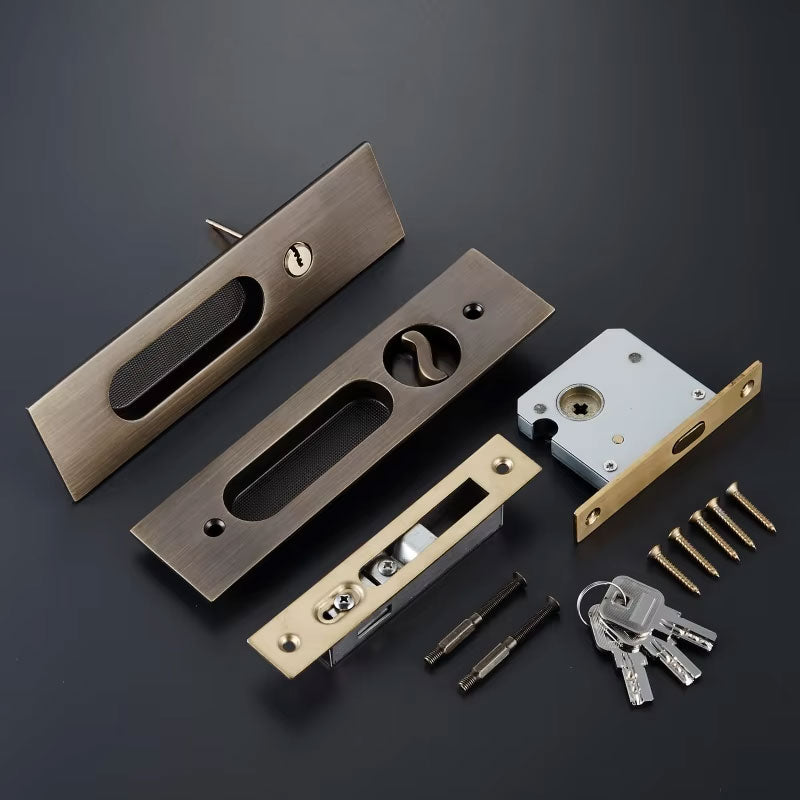Dooroom Brass Sliding Door Lock Modern American Push Pull Hidden Handle Interior Living Room Bathroom Balcony Lockset With Keys