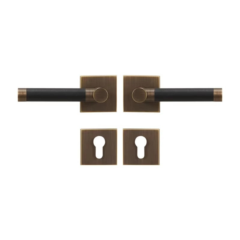 Dooroom Brass Door Lock Set Modern Replaceable Leather Interior Bedroom Bathroom Double Dummy Privacy Passage Door Lever Set