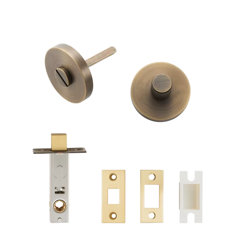 DOOROOM US Standard For 2-1/8" Hole Brass Knurled Lever Privacy Door Lock Passage Set  Round Rose 65mm Dummy Closet Handle