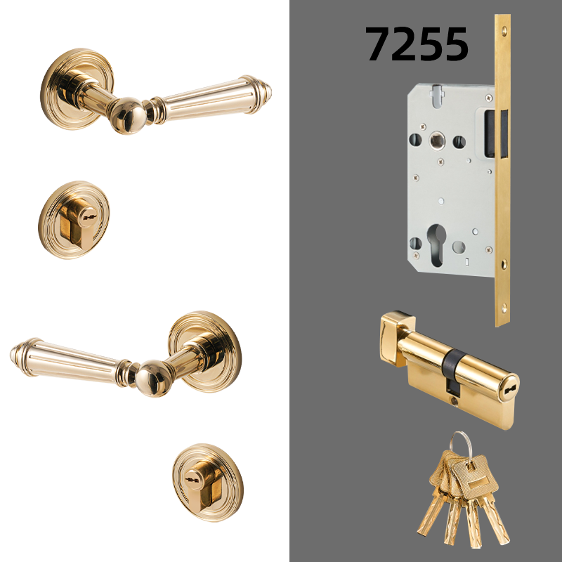 Dooroom Brass Door Lever Set Bright Silver French Retro Bedroom Gold Chrome New Classic Solid Wood Interior Lock Set Dummy Lock