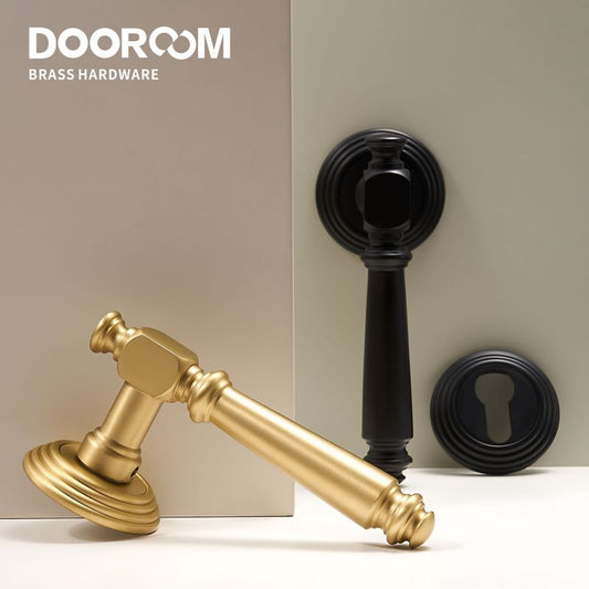 DOOROOM室内门锁黄铜套装卧室浴室双开木门杆假静音磁吸门锁家用