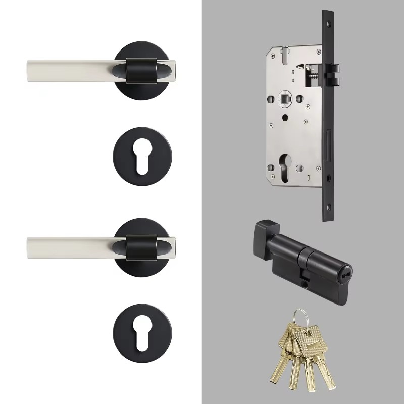 Dooroom Brass Acrylic Door Lock Set Modern Interior Bedroom Bathroom Double Wood Door Lever Set Dummy Privacy Passage Lock Set