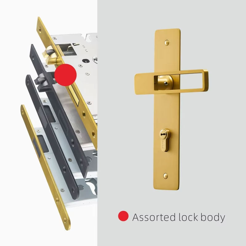 Dooroom Brass Door Lever Ultra-thin Mute Black Gold Interior Bedroom Bathroom Wood Door Lock Set Long Plate