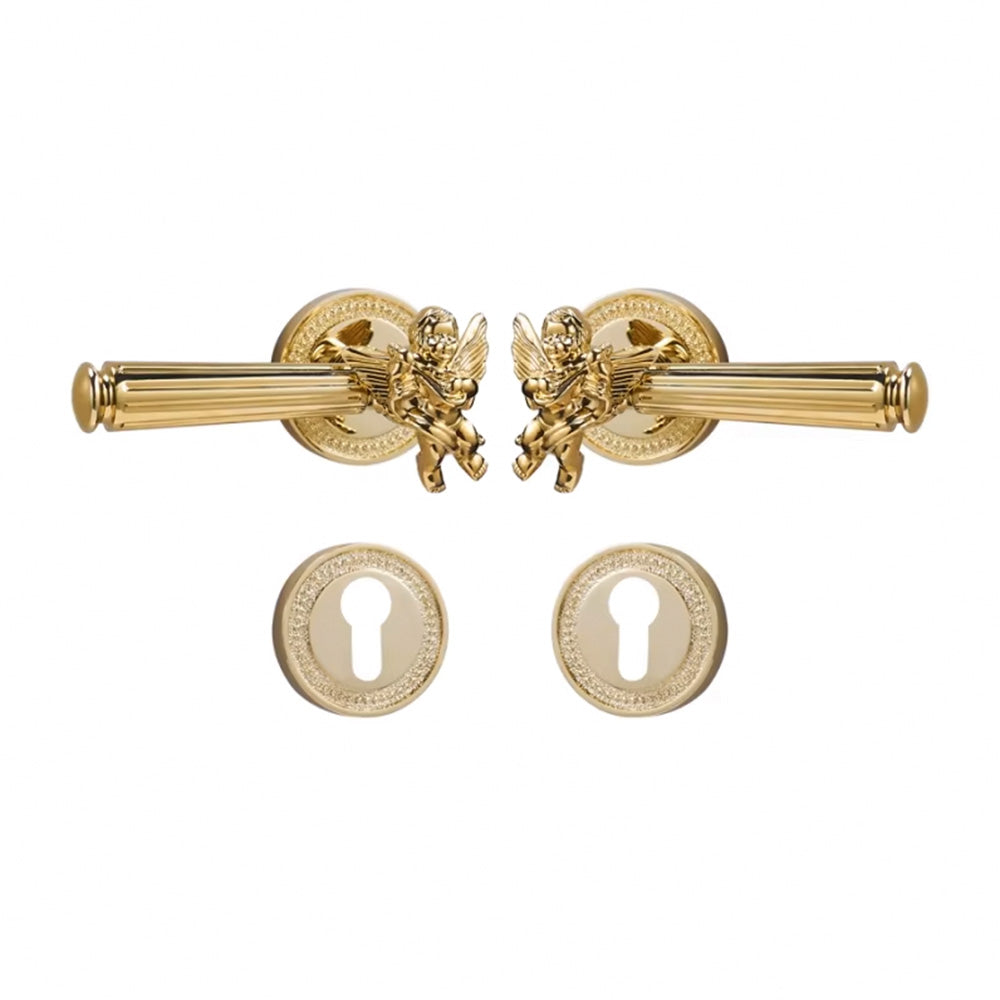 Dooroom Brass Door Lever Set Shiny Gold Bright Chrome Angel Interior Bedroom Bathroom Double Wood Door Lever Dummy Passage