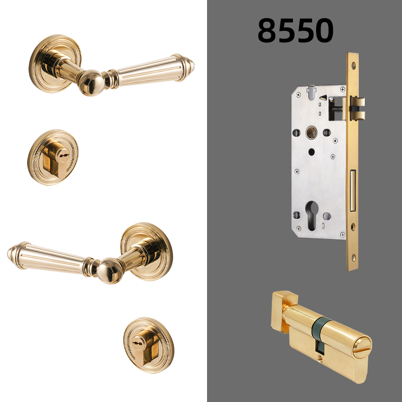 Dooroom Brass Door Lever Set Bright Silver French Retro Bedroom Gold Chrome New Classic Solid Wood Interior Lock Set Dummy Lock