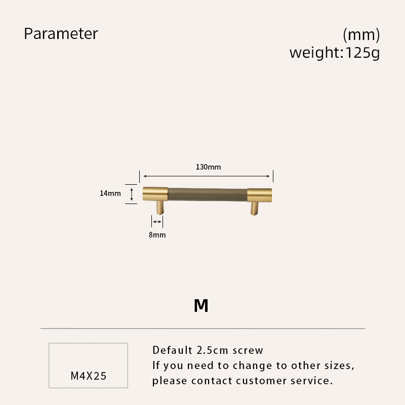 Dooroom Brass Real Leather Furniture Handles Light Luxury Grey Wardrobe Dresser Cupboard Cabinet Drawer Pulls Easy Maintenance