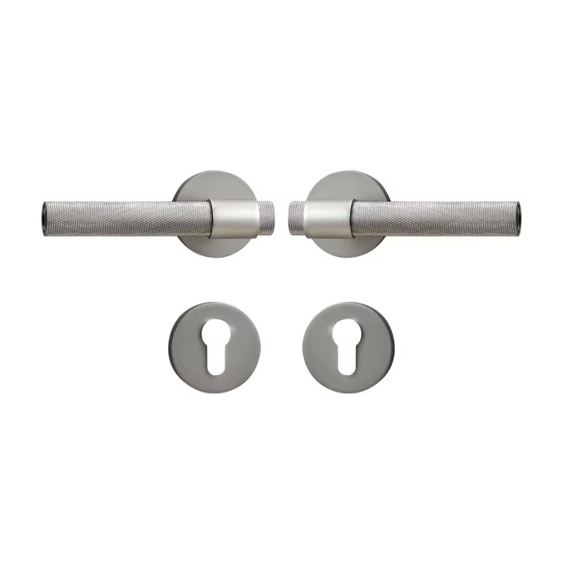 Dooroom Brass Knurled Door Lock Set Silver Matt Brushed Nickel Interior Bedroom Bathroom Double Wood Door Lever Set Dummy Handle
