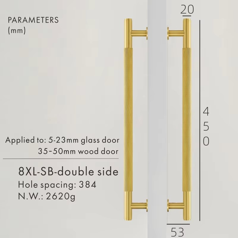Dooroom Brass Knurled Door Handles Double Door Wood Door Shower Room Single Side Double Side Matt Gold Black Pulls