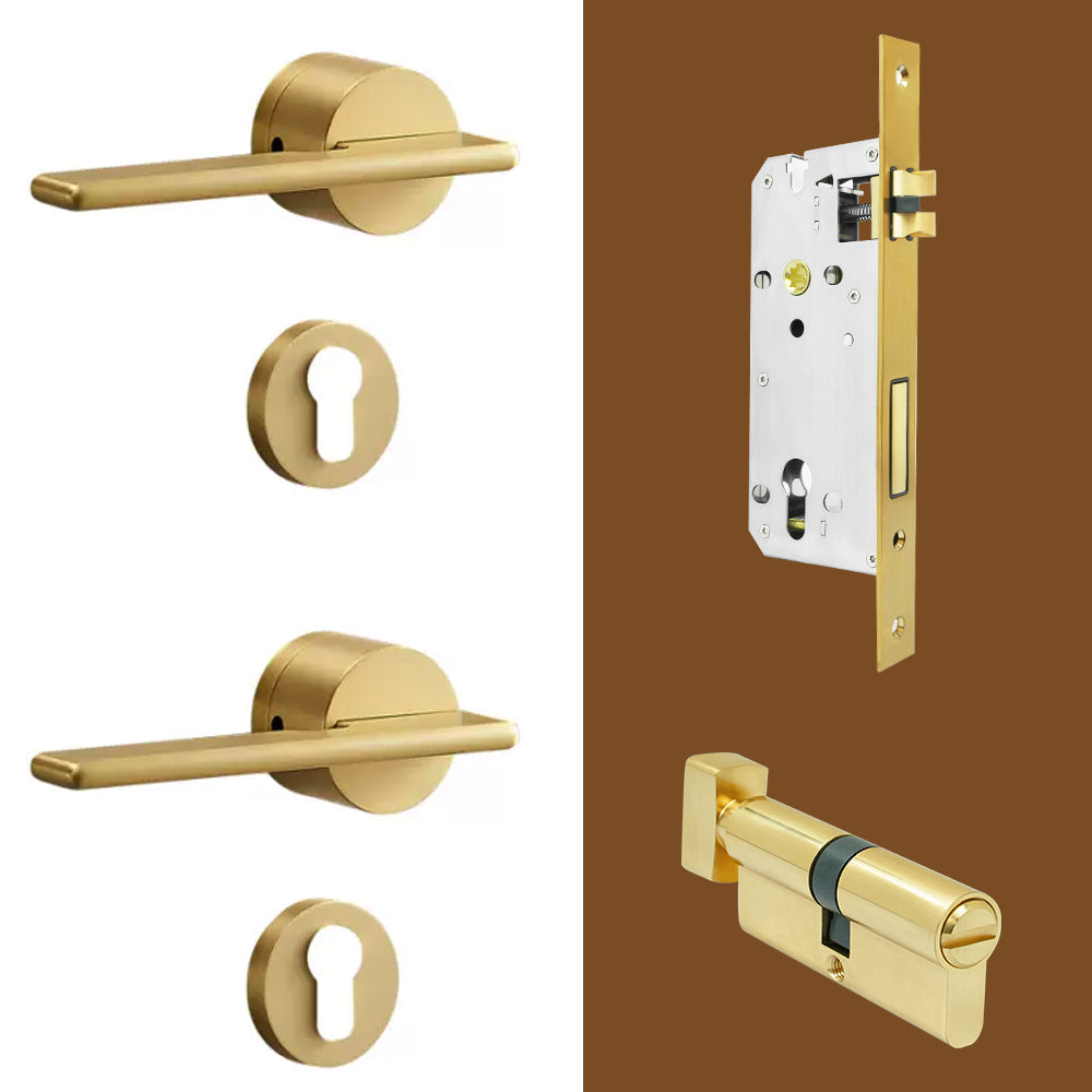 Dooroom Brass Door Lock Set Modern Gold Black Silver Interiror Bedroom Bathroom Double Wood Door Lever Set Dummy Handle Knob