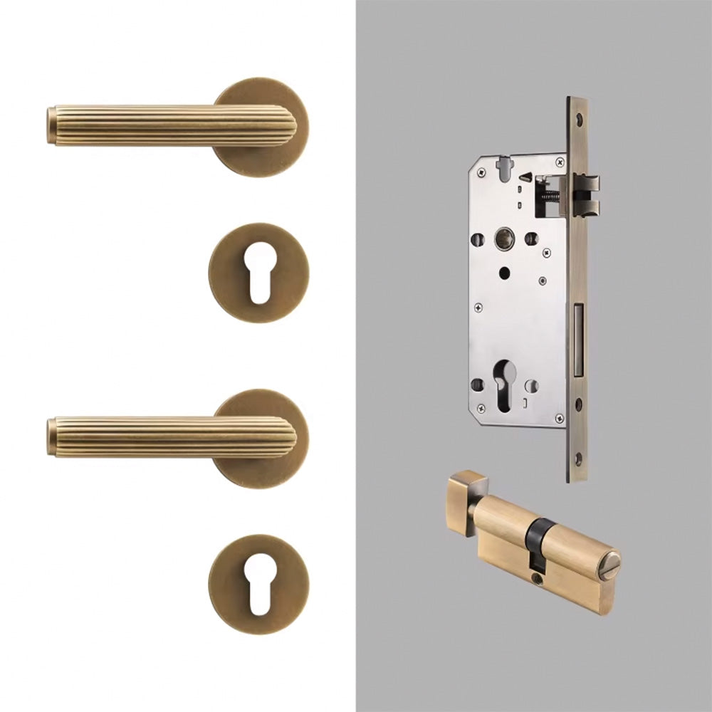 Dooroom Brass Door Lock Set Modern Stripe Matt Silver Interior Bedroom Bathroom Double Wood Door Lever Dummy Privacy Passage