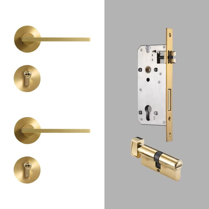 Dooroom Brass Door Lock Set Modern Simple European Interior Bedroom Bathroom Double Wood Door Lever Set Dummy Handle Knob