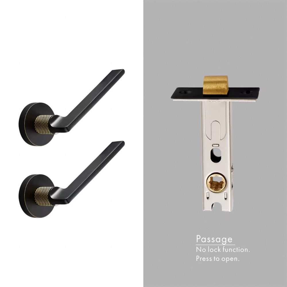 Dooroom Brass Door Lever Mute Black Gold Interior Bedroom Bathroom Wood Door Lock Set Dummy Handle Knob