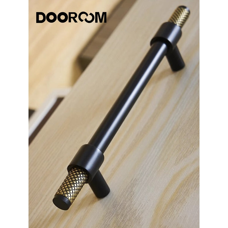 Dooroom Brass Furniture Handles T-bar Black Gold Knurled Textured Modern Italy Wardrobe Dresser Cupboard Cabinet Drawer Pulls