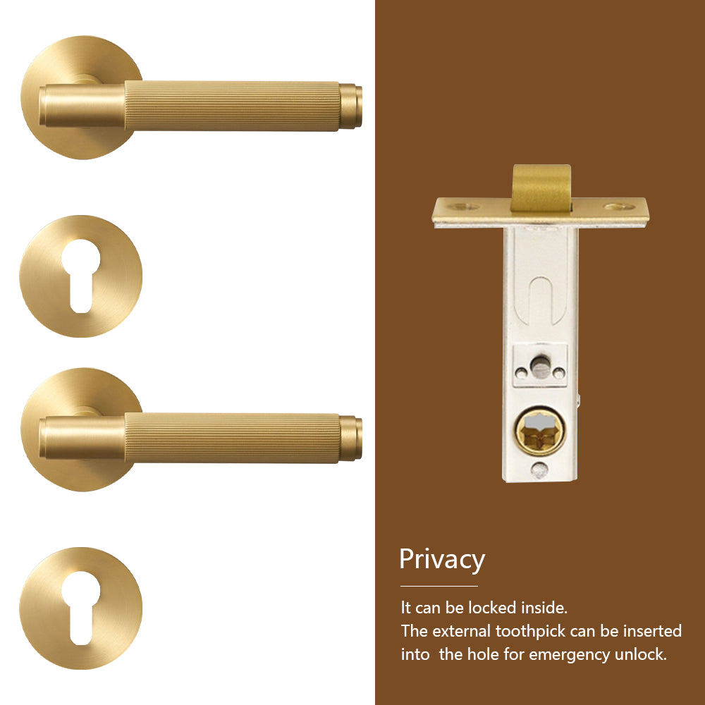Dooroom Brass Stripe Door Lock Set Modern Grey Interior Bedroom Bathroom Double Wood Lever Dummy Handle Knob Linear
