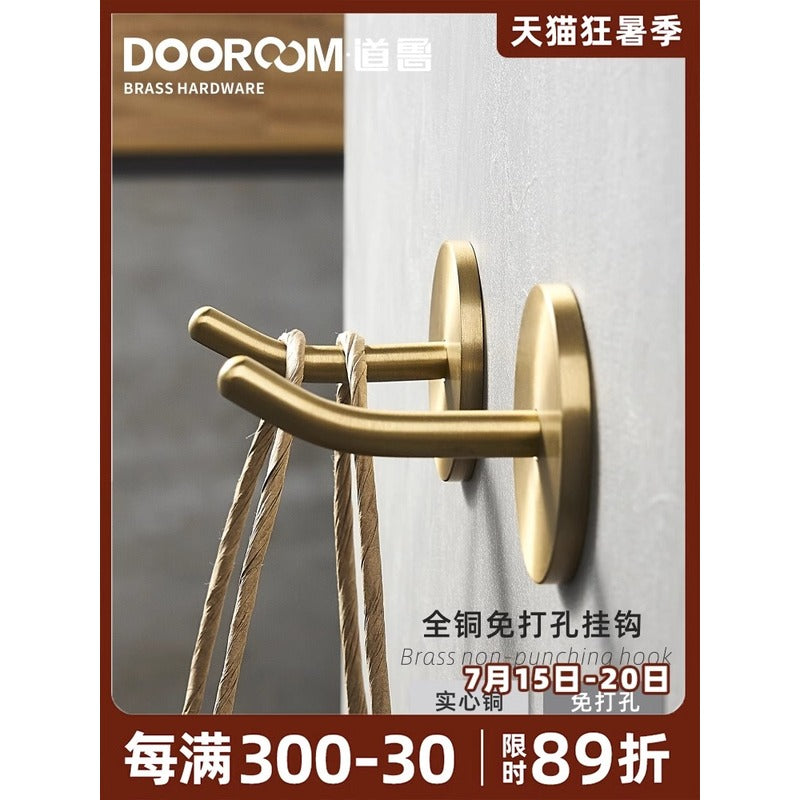 Dooroom Brass Punch Free Bearing Hooks Bathroom Indoor Kitchen Hallway Wall Clothes Hooks Wall Hangings Row Hooks Nordic