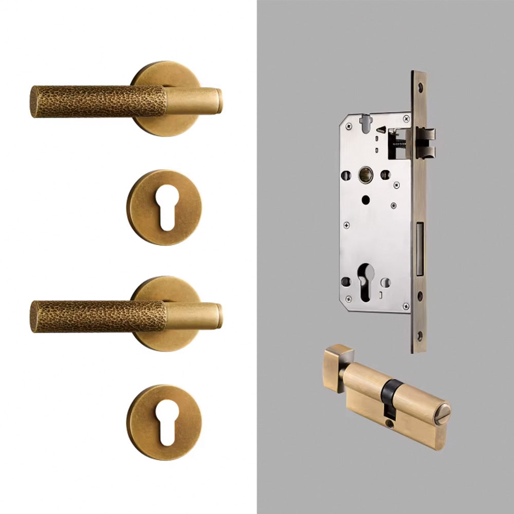 Dooroom Brass Door Lock Set Hammered Polished Brass Gold Yellow Bronze Interior Bedroom Bathroom Double Wood Door Lever
