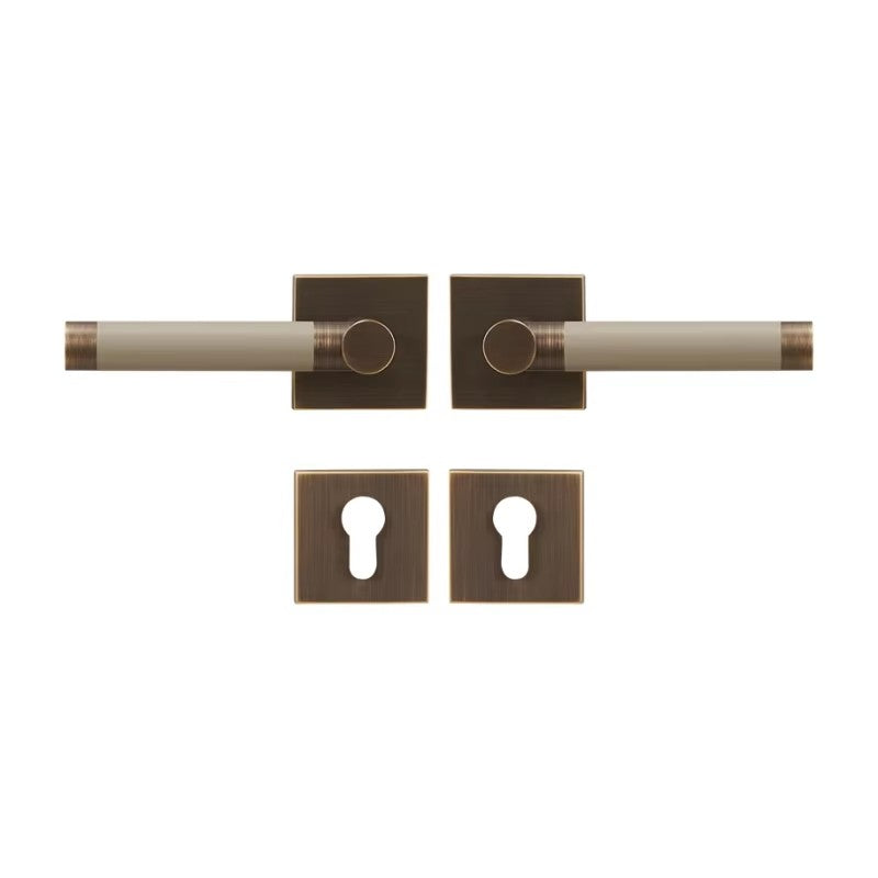 Dooroom Brass Door Lock Set Modern Replaceable Leather Interior Bedroom Bathroom Double Dummy Privacy Passage Door Lever Set