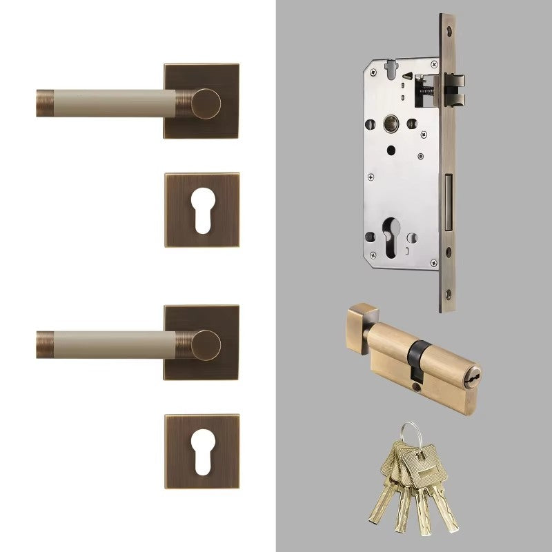 Dooroom Brass Door Lock Set Modern Replaceable Leather Interior Bedroom Bathroom Double Dummy Privacy Passage Door Lever Set
