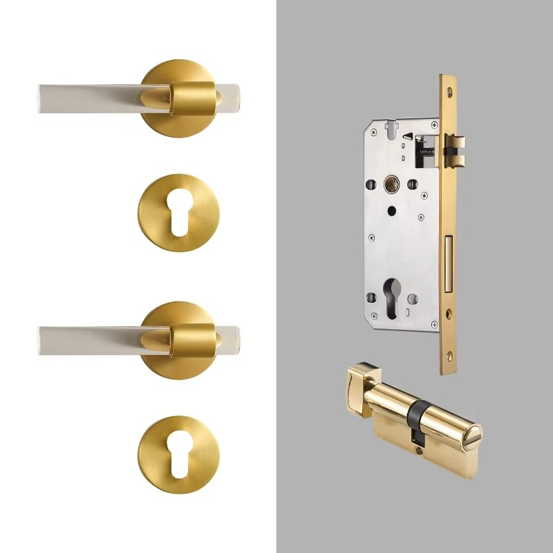 Dooroom Brass Acrylic Door Lock Set Modern Interior Bedroom Bathroom Double Wood Door Lever Set Dummy Privacy Passage Lock Set