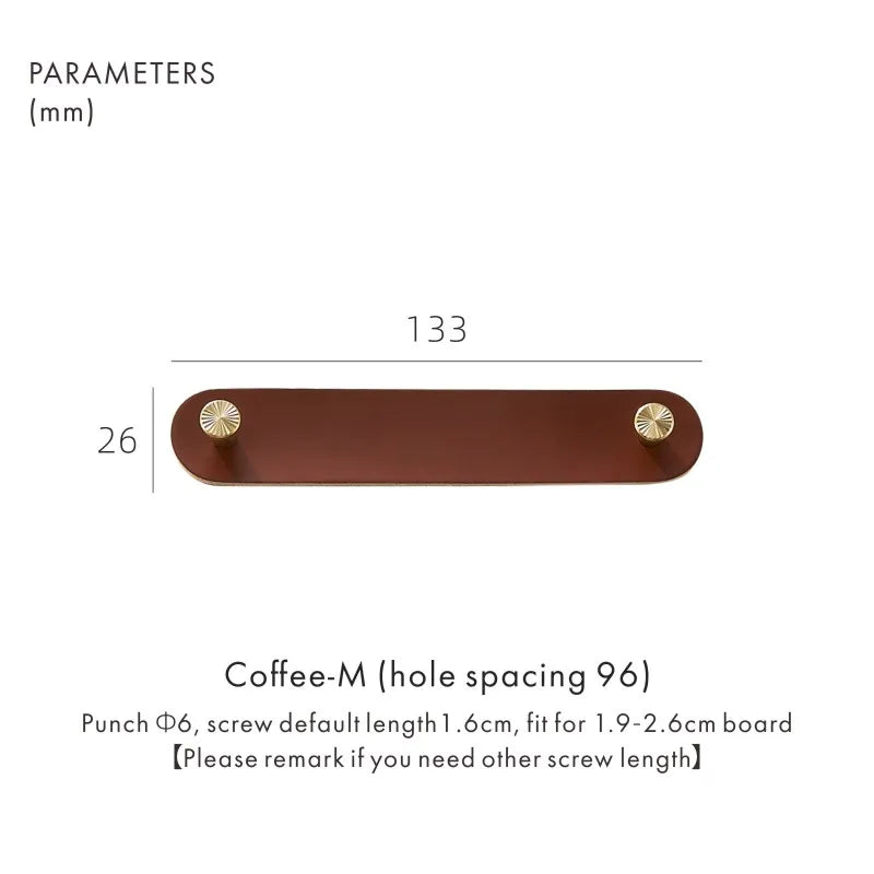 Dooroom Brass Furniture Handles Red Cow Leather Nordic