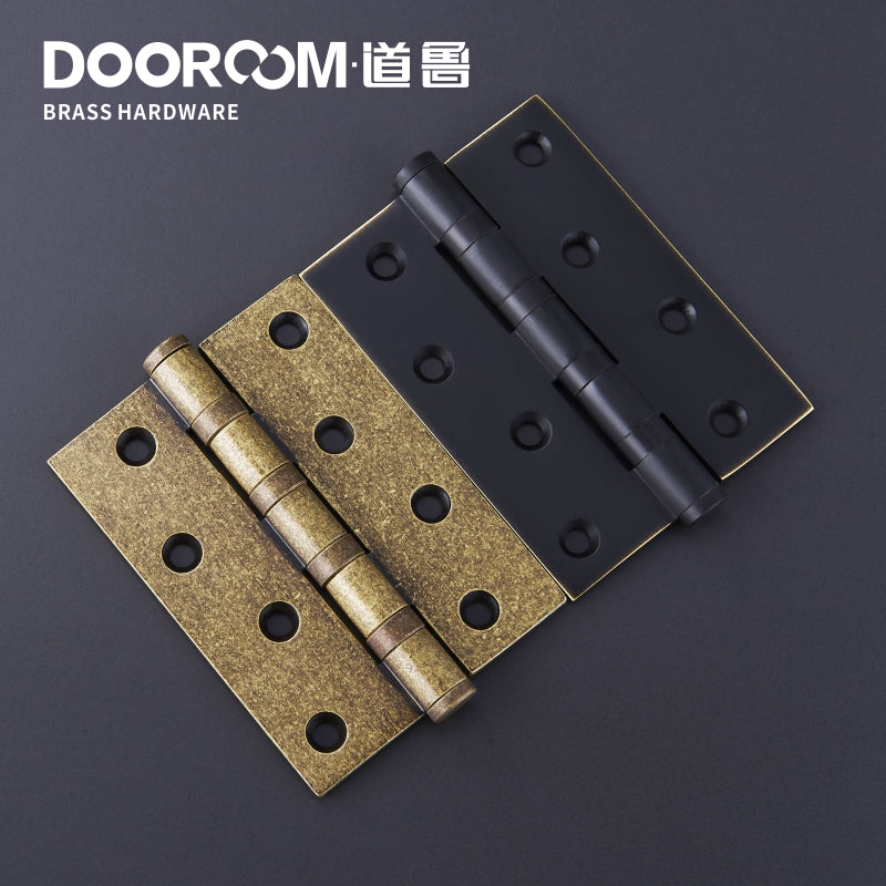 道鲁 一片式门用厚黄铜轴承合页 4"x3"x3mm, 5"x3"x3mm 实木门美式黑金静音合页带螺丝