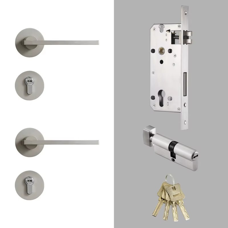 Dooroom Brass Door Lock Set Modern Simple European Interior Bedroom Bathroom Double Wood Door Lever Set Dummy Handle Knob