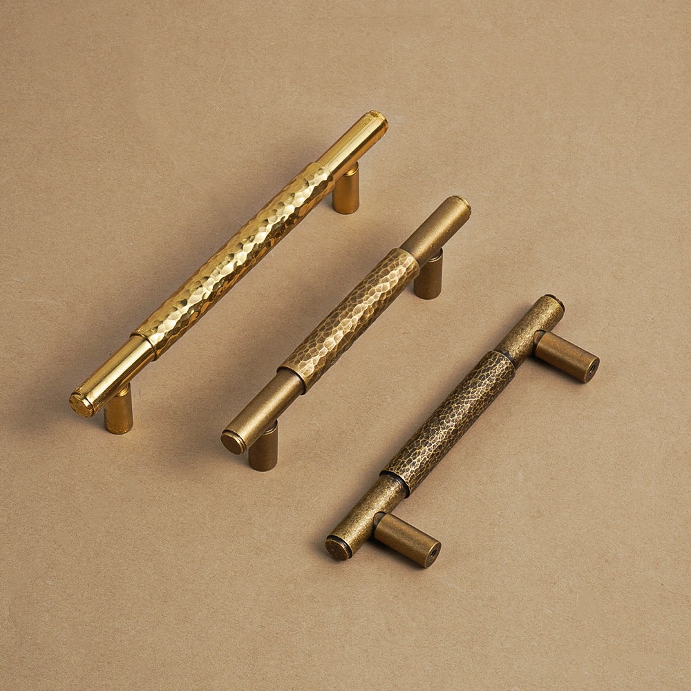 Dooroom Brass Pull Furniture Handles Modern Hammered Yellow Bronze Higher Quality Cupboard Wardrobe Dresser Drawer Cabinet Knobs