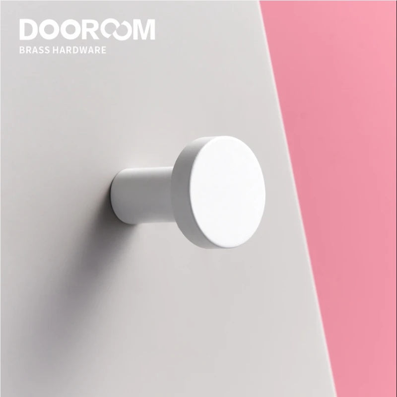 Dooroom Brass Matt White Round Cabinet Handles Wardrobe Drawer Knobs Kids' Room Indoor Kitchen Hallway Wall Clothes Hook