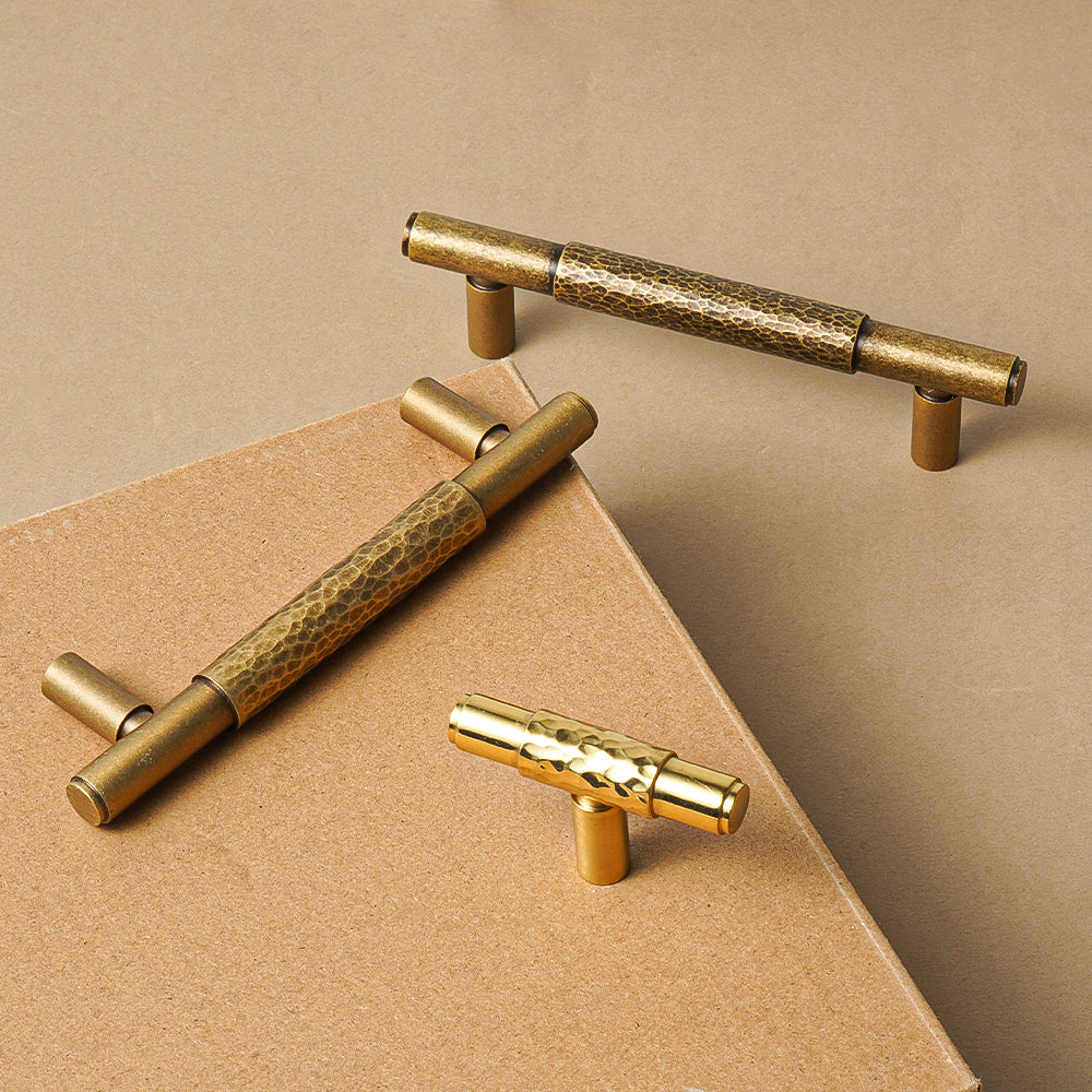 Dooroom Brass Pull Furniture Handles Modern Hammered Yellow Bronze Higher Quality Cupboard Wardrobe Dresser Drawer Cabinet Knobs