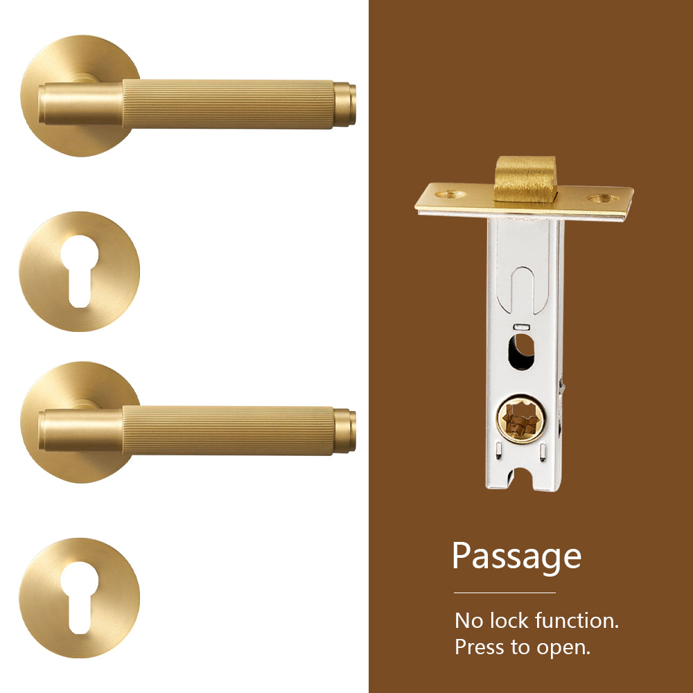 Dooroom Brass Stripe Door Lock Set Modern Grey Interior Bedroom Bathroom Double Wood Lever Dummy Handle Knob Linear