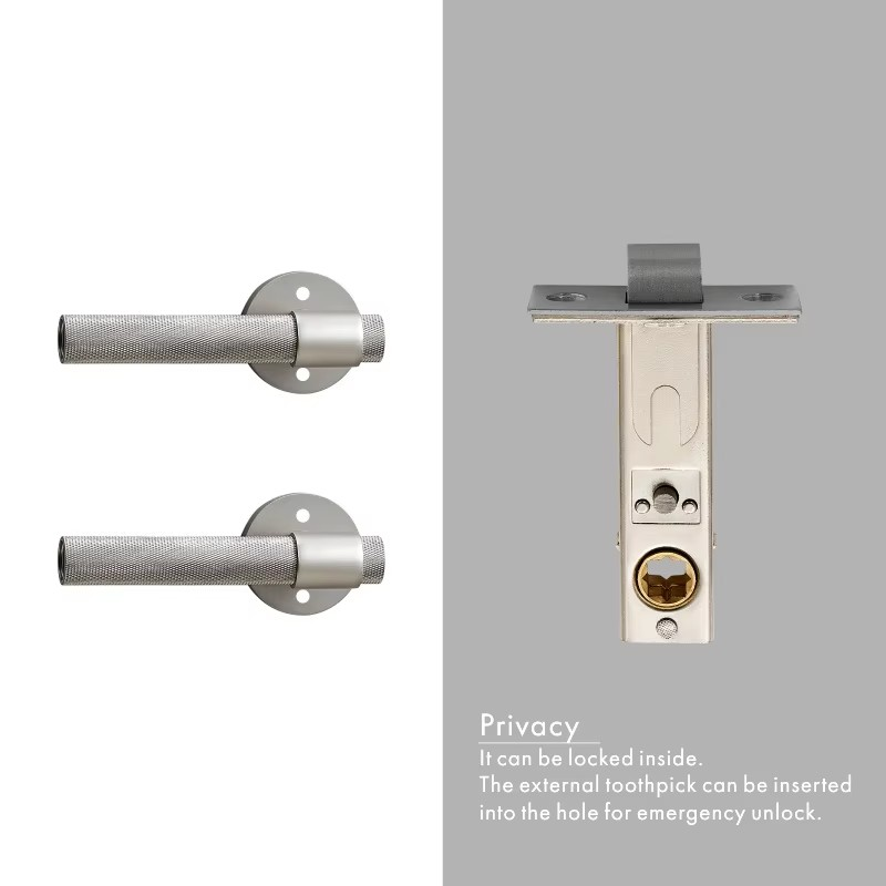 Dooroom Brass Knurled Door Lock Set Silver Matt Brushed Nickel Interior Bedroom Bathroom Double Wood Door Lever Set Dummy Handle