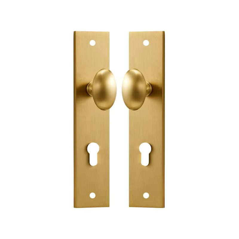 Dooroom Brass Door Lock Set Modern Egg Shaped Knob Long Plate Interior Bedroom Bathroom Double Wood Door Lever Set Dummy Handles