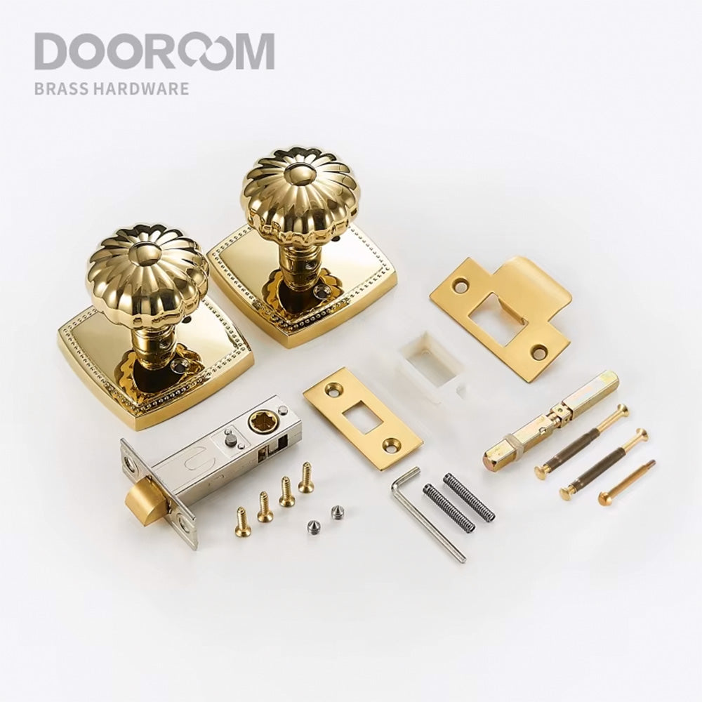 Dooroom 隐私门锁套装 闪亮金色 PVD 无钥匙旋钮浴室卧室门锁 南瓜色