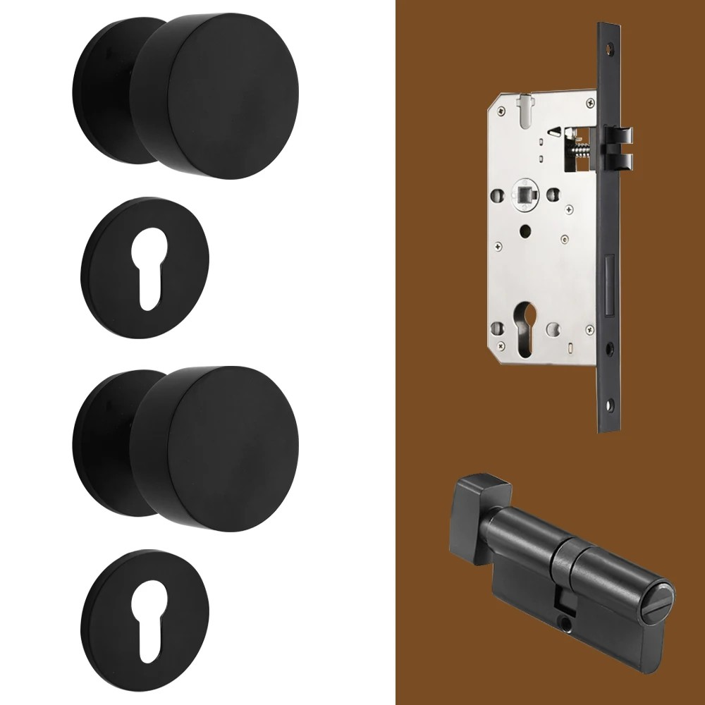 Dooroom Brass Door Lock Set Modern Brass Black Nickel Interior Bedroom Bathroom Double Wood Door Lever Set Dummy Handle Passage