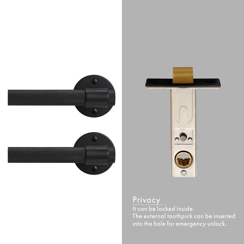 Dooroom Brass Knurled Door Lock Set Black Gold Interior Bedroom Bathroom Double Wood Door Lever Set Dummy Privacy