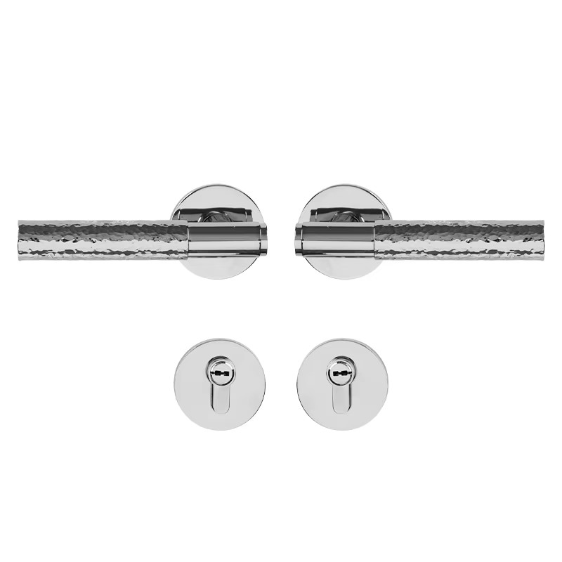 Dooroom Brass Door Lock Set Hammered Bright Silver Interior Bedroom Bathroom Double Wood Door Lever Dummy Passage Privacy Lock