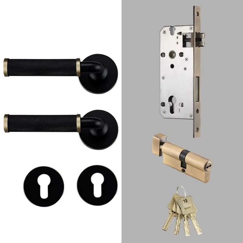 Dooroom Brass Knurled Door Lock Set Modern Interior Bedroom Bathroom Double Wood Door Lever Set Dummy Knob Privacy Passage Locks