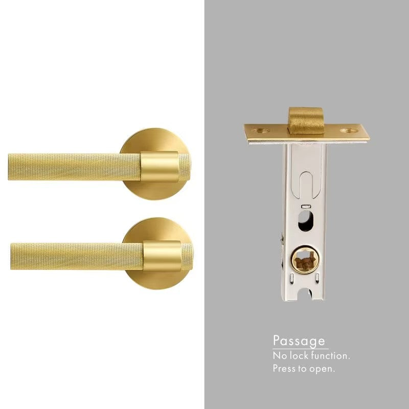 Dooroom Brass Knurled Door Lock Set Black Gold Interior Bedroom Bathroom Double Wood Door Lever Set Dummy Privacy