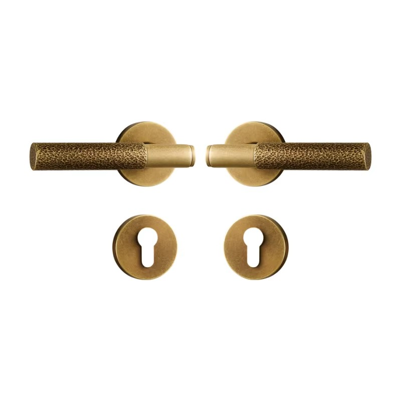 Dooroom Brass Door Lock Set Hammered Gold Yellow Bronze Interior Bedroom Bathroom Double Wood Door Lever Dummy Passage Privacy