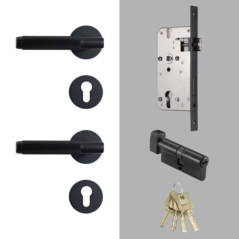 Dooroom Brass Mute Door Lock Set Modern Stripe Black Interior Bedroom Bathroom Wood Lever Dummy Handle