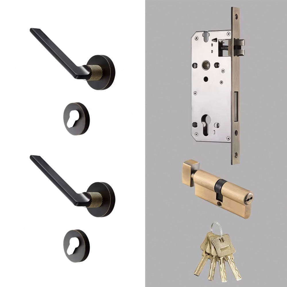 Dooroom Brass Door Lever Mute Black Gold Interior Bedroom Bathroom Wood Door Lock Set Dummy Handle Knob