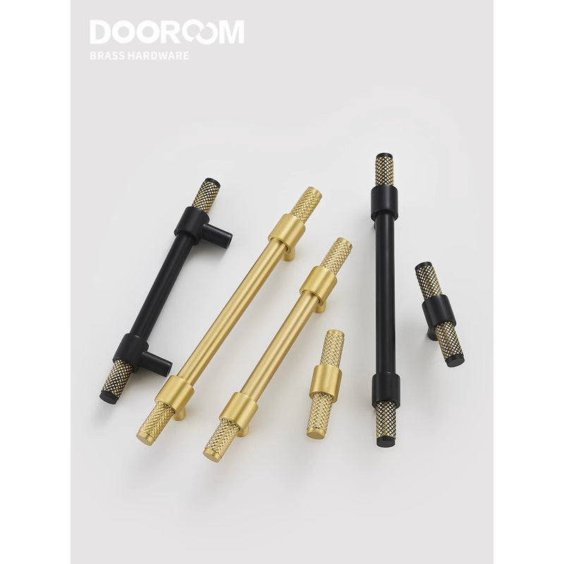 Dooroom Brass Furniture Handles T-bar Black Gold Knurled Textured Modern Italy Wardrobe Dresser Cupboard Cabinet Drawer Pulls