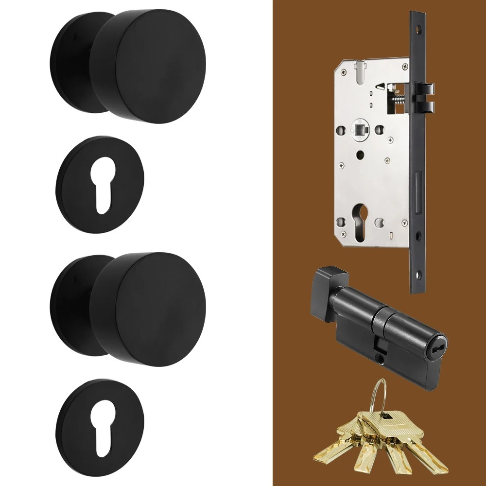 Dooroom Brass Door Lock Set Modern Brass Black Nickel Interior Bedroom Bathroom Double Wood Door Lever Set Dummy Handle Passage
