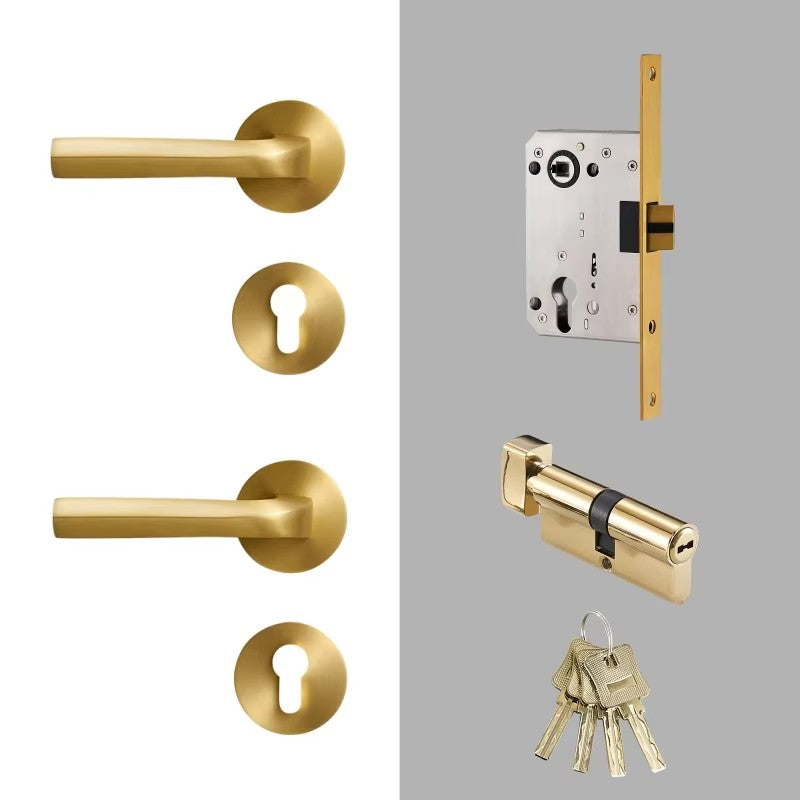 Dooroom Brass Door Lock Set Modern Brass Interiror Bedroom Bathroom Double Wood Door Lever Set Dummy Privacy Passage Magnetic