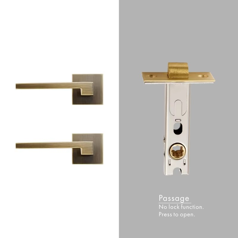 Dooroom Brass Door Lever American Nordic Modern Solid Wood Interior Door Lock Bedroom Split Mechanical Set Handle Black Square