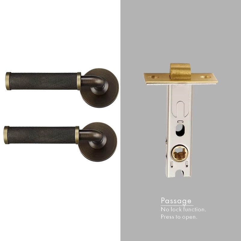 Dooroom Brass Knurled Door Lock Set Modern Interior Bedroom Bathroom Double Wood Door Lever Set Dummy Knob Privacy Passage Locks