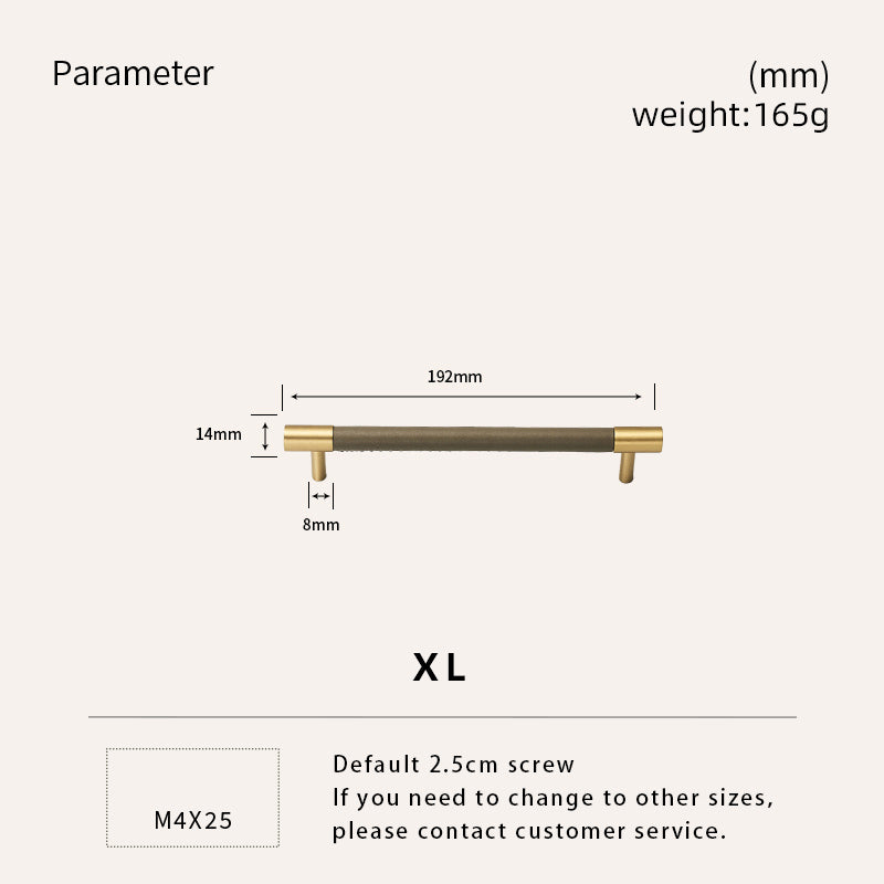 Dooroom Brass Real Leather Furniture Handles Light Luxury Grey Wardrobe Dresser Cupboard Cabinet Drawer Pulls Easy Maintenance