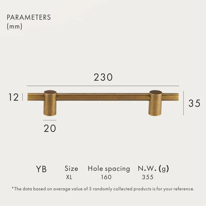 Dooroom Brass Furniture Handles Modern Yellow Bronze Cupboard Wardrobe Dresser Shoe Box Drawer Cabinet Knobs T-Bar